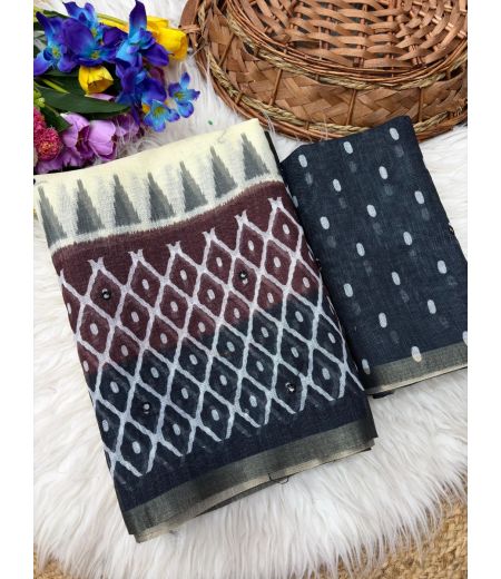 DB776 Beautiful Soft Chanderi Cotton Digital Printed Foil Mirror Work Celebrity Inspired Sarees.