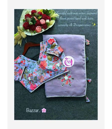 DB875 Beautiful Soft Crunchy Silk Floral Printed Sarees with Designer Stitched Blouse.