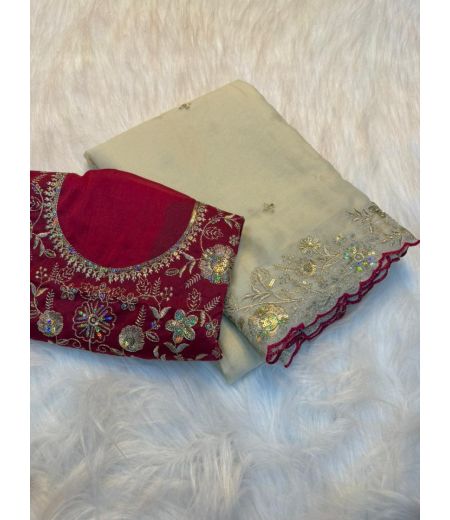 DB877 Beautiful Soft Star Georgette Sequence Emboridary Work Celebrity Inspired Sarees.