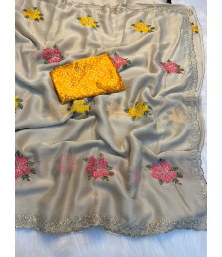 DB878 Beautiful Soft Star Georgette Multi Embroidery Work Celebrity Inspired Saree.