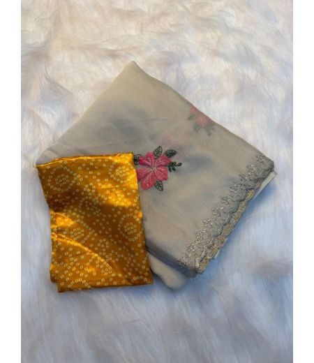 DB878 Beautiful Soft Star Georgette Multi Embroidery Work Celebrity Inspired Saree.