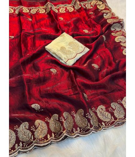 DB879 Beautiful Soft Space Silk Sequence Emboridary Bids Work Celebrity Inspired Sarees.