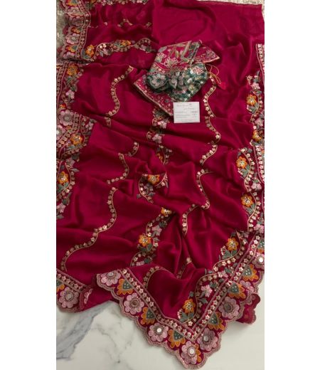 DB883 Beautiful Soft Rangoli Silk Sequence Emboridary Work Celebrity Inspired Saree with Designer Stitched Blouse.