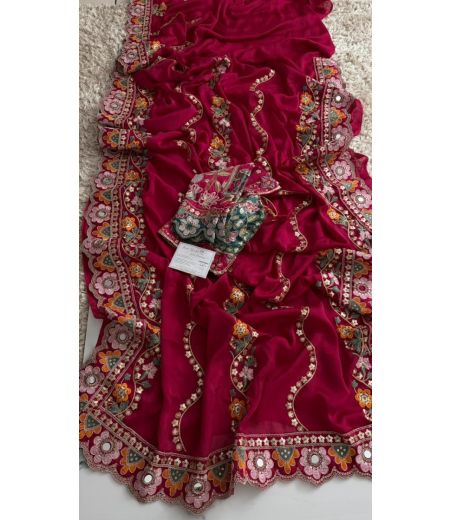DB883 Beautiful Soft Rangoli Silk Sequence Emboridary Work Celebrity Inspired Saree with Designer Stitched Blouse.