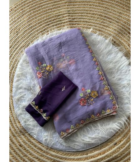 DB874  Beautiful Soft Chiffon Hand Sequence Emboridary Cutdana Work Celebrity Inspired Sarees.