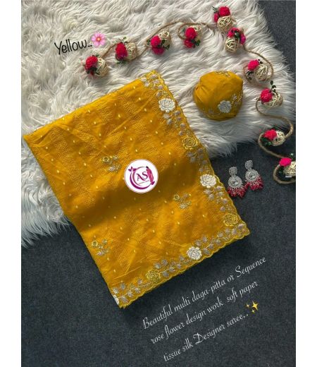 DB890  Beautiful Soft Tissue Silk Zari Butti Weaving Celebrity Inspired Sarees.