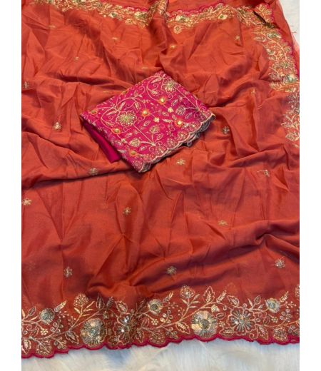 DB889 Beautiful Soft Star Georgette Sequence Emboridary Work Celebrity Inspired Sarees.