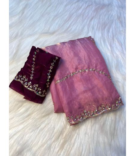 DB892 Beautiful Soft Space Silk Sequence Hand Cutdana Work Celebrity Inspired Sarees.