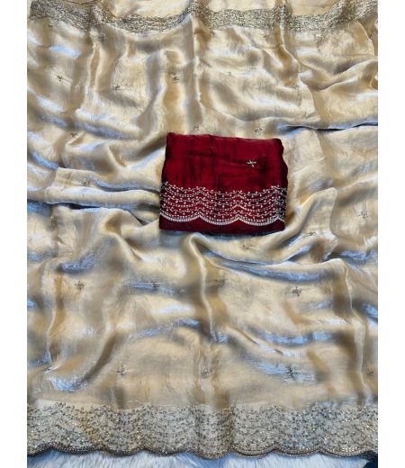 DB891 Beautiful Soft Sattin Space Silk Sequence Bids Work Celebrity Inspired Sarees