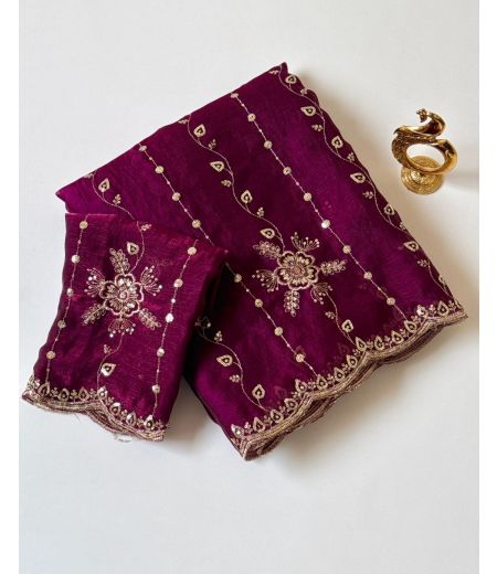 DB903 Beautiful Soft Sattin Chiffon Sequence Emboridary Work Celebrity Inspired Sarees.