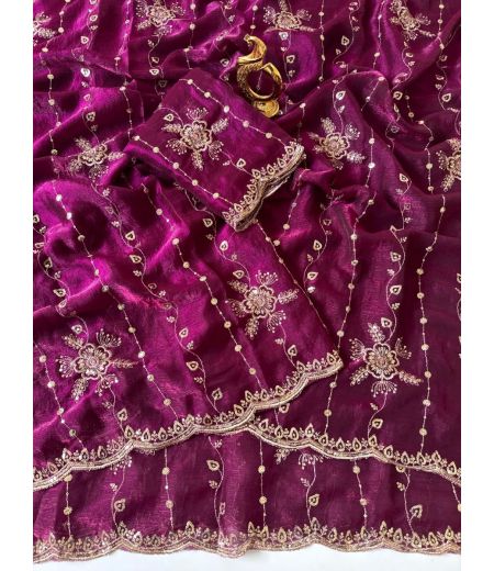 DB903 Beautiful Soft Sattin Chiffon Sequence Emboridary Work Celebrity Inspired Sarees.