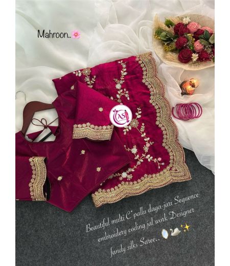 DB900 Beautiful Soft Sattin Silk Sequence Emboridary Work Celebrity Inspired Sarees with Designer Stitched Blouse.