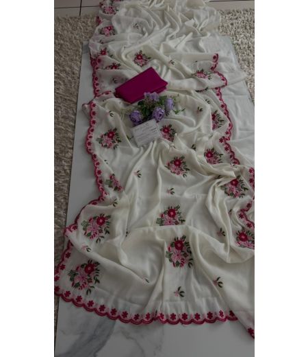 DB896 Beautiful Soft Star Georgette Floral Embroidery Work Celebrity Inspired Sarees.