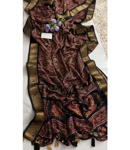 DB897 Beautiful Soft Marshmallow Silk Elegant Printed Saree with Mirror Work.