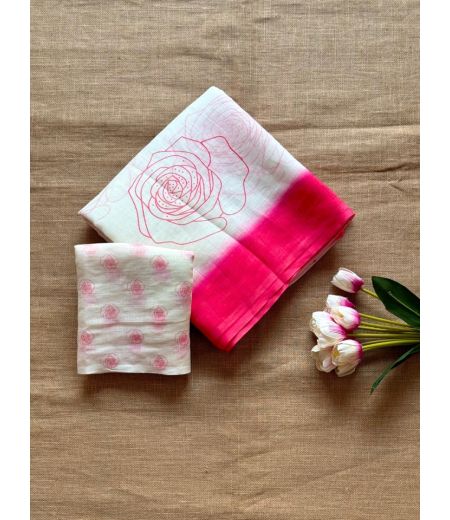 DB899 Soft Linen Fabric With Beautiful Gulab Floral Digital Print And Fancy Latkan With Printed Running Blouse