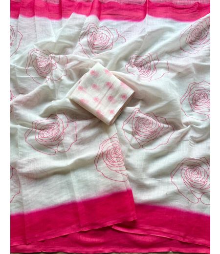 DB899 Soft Linen Fabric With Beautiful Gulab Floral Digital Print And Fancy Latkan With Printed Running Blouse