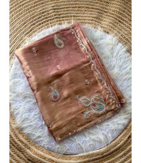 DB902 Beautiful Soft Shimmer Tissue Silk Sequence Emboridary Work Celebrity Inspired Sarees.