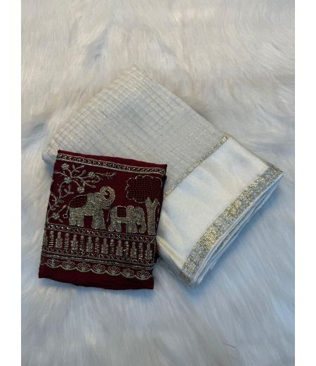 DB906 Beautiful Soft Viscose Georgette Zari Chex Weaving Celebrity Inspired Sarees with Work Blouse.