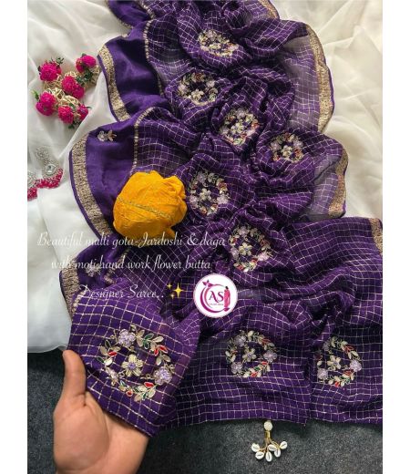 DB918 Beautiful Soft Viscose Zari Chex Hand Cutdana Work Celebrity Inspired Sarees.