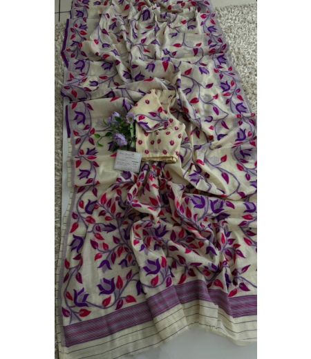 DB928 Beautiful Soft Butter Silk Jamdani Sarees.(Blouse Unstitched)
