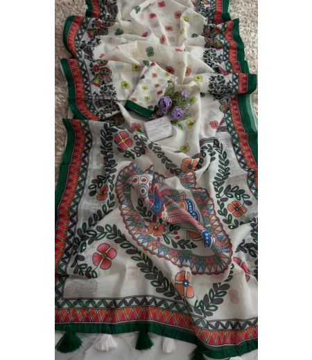 DB927 Beautiful Soft Chanderi Silk Digital Printed Foil Mirror Work Celebrity Inspired Sarees.