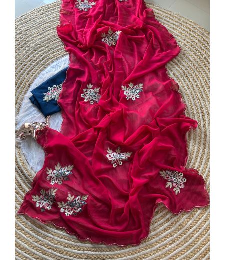 DB936 Beautiful Soft Star Georgette Designer Work Celebrity Inspired Sarees.