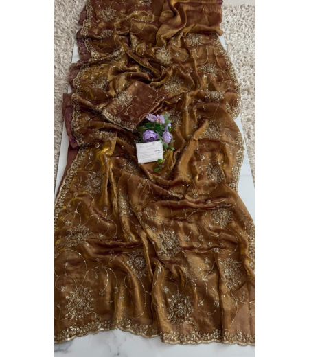 DB932 Beautiful Soft Sattin Silk Sequence Emboridary Work Celebrity Inspired Sarees.