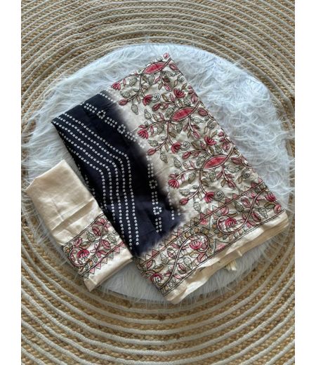 DB937 Beautiful Soft Handloom Tussar Silk Digital Printed Kantha Work Celebrity Inspired Sarees.