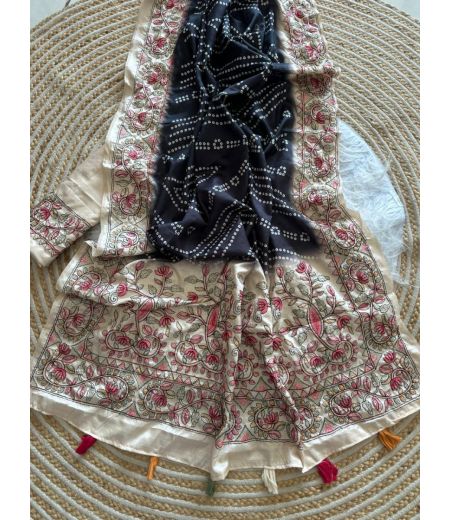 DB937 Beautiful Soft Handloom Tussar Silk Digital Printed Kantha Work Celebrity Inspired Sarees.