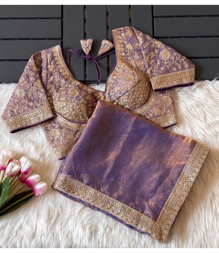 DB944 Beautiful Soft Sattin Chiffon Sequence Emboridary Work Sarees with Designer Stitched Blouse.