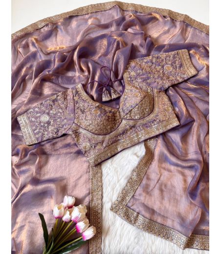 DB944 Beautiful Soft Sattin Chiffon Sequence Emboridary Work Sarees with Designer Stitched Blouse.