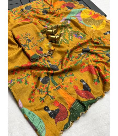 DB947 Beautiful Soft Tussar Silk Kalamkari Printed Celebrity Inspired Saree.