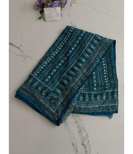 DB948  Beautiful Soft Faux Georgette Hand Cutdana Mirror Work Celebrity Inspired Sarees.