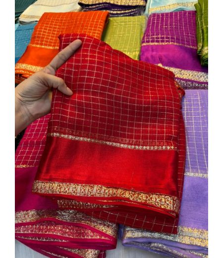 DB943 Beautiful Soft Viscose Georgette Zari Chex Weaving Celebrity Inspired Sarees.