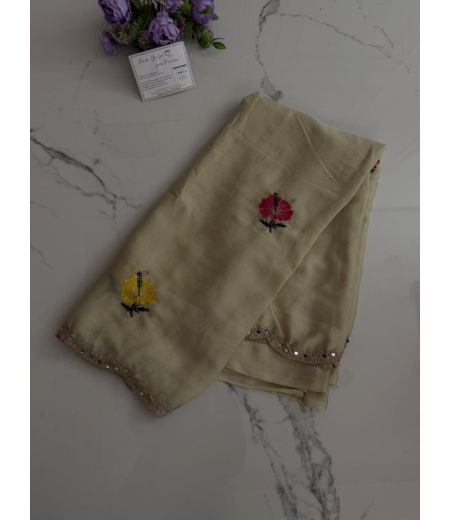 DB962 Beautiful Soft Viscose Rangoli Silk Floral Embroidery Mirror Work Celebrity Inspired Sarees.