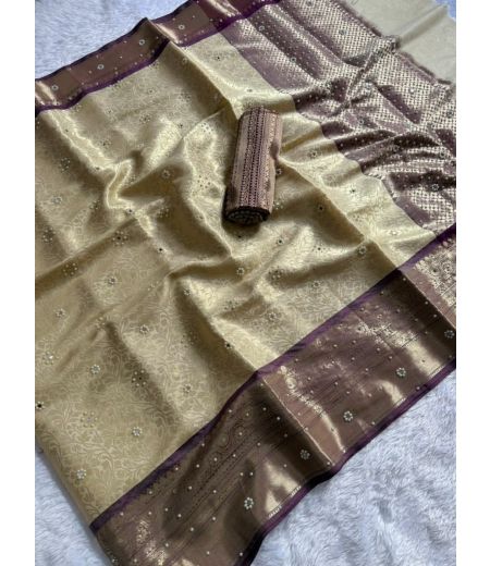DB966 Beautiful Soft Banarasi Tissue Silk Zari Weaving Stone Work Celebrity Inspired Sarees.