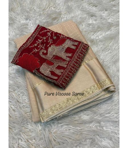 DB967 Beautiful Soft Viscose Georgette Zari Weaving Sarees with Handwork Blouse.