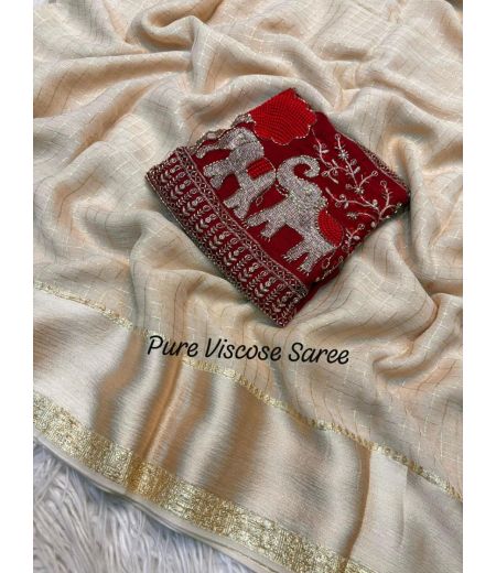 DB967 Beautiful Soft Viscose Georgette Zari Weaving Sarees with Handwork Blouse.