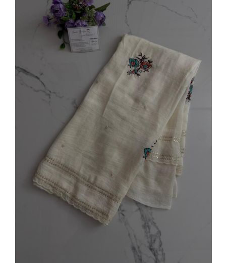 DB973 Beautiful Soft Tana Bana Silk Multi Embroidery Work Celebrity Inspired Sarees.