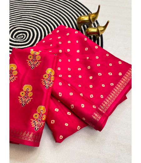 DB976 Beautiful Soft Tussar Silk Bandhani Printed Celebrity Inspired Sarees.