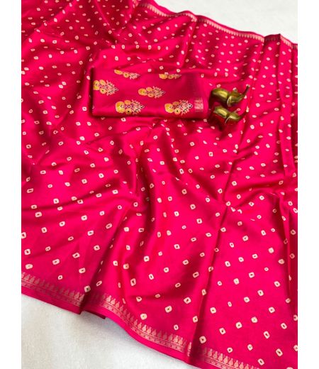 DB976 Beautiful Soft Tussar Silk Bandhani Printed Celebrity Inspired Sarees.