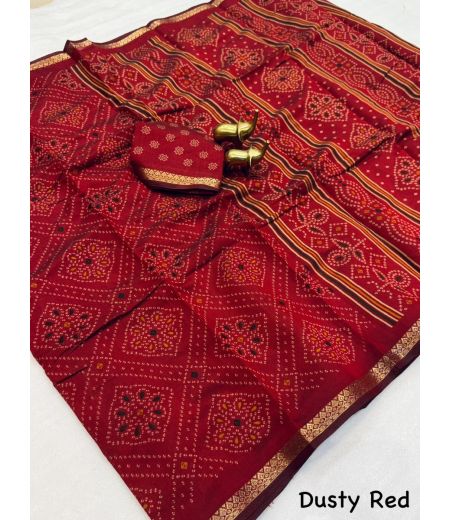 DB975  Beautiful Soft Mangalagiri Silk Bandhani Printed Celebrity Inspired Sarees.