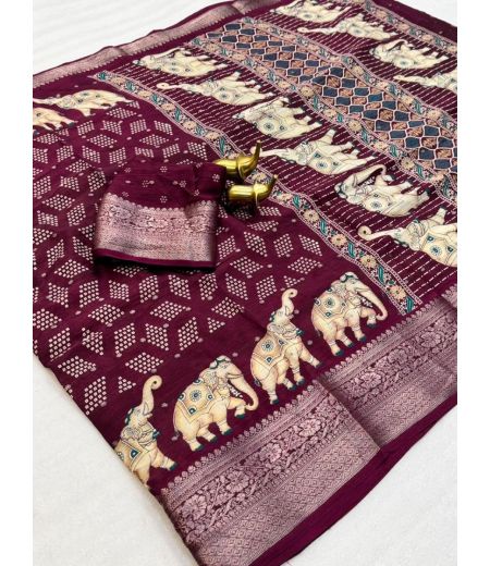 DB982 Beautiful Soft Chinon Bandhani Printed Sarees with Weaving Border.