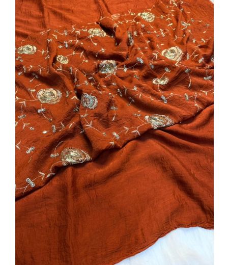 DB981 Beautiful Soft Rangoli Crush Silk Celebrity Inspired Sarees with Bids Work Blouse.