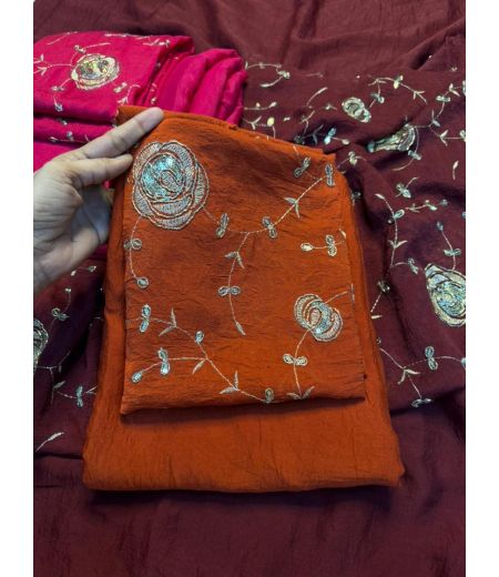 DB981 Beautiful Soft Rangoli Crush Silk Celebrity Inspired Sarees with Bids Work Blouse.