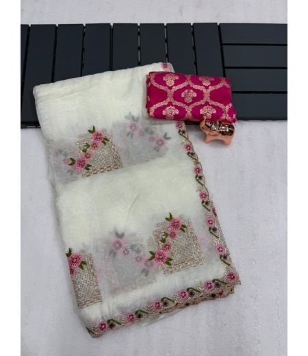 DB990 Beautiful Soft Crush Silk Siroski Embroidery Work Celebrity Inspired Sarees.