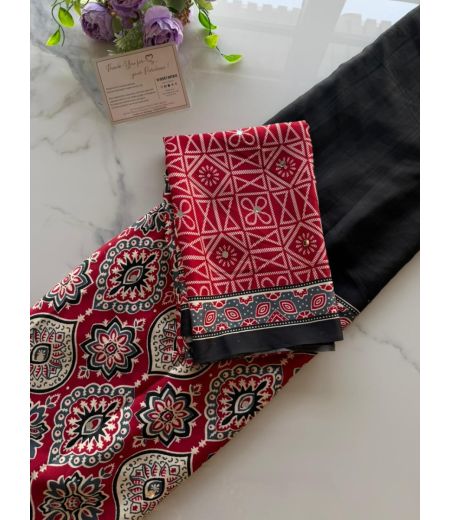 DB991 Beautiful Soft Moss Gajji Sattin Silk Ajrakh Sarees with Mirror Work.