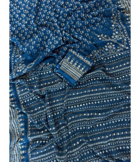 DB998 Beautiful Soft Faux Georgette Hand Mirror Work Celebrity Inspired Sarees.