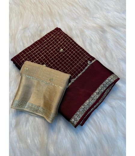 DB1003 Beautiful Soft Viscose Georgette Sequence Butti Work Celebrity Inspired Sarees.