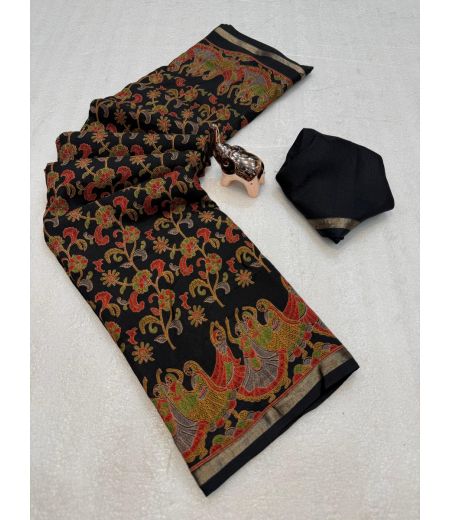 DB1004 Beautiful Soft Tussar Silk Kashmiri Printed Celebrity Inspired Sarees.